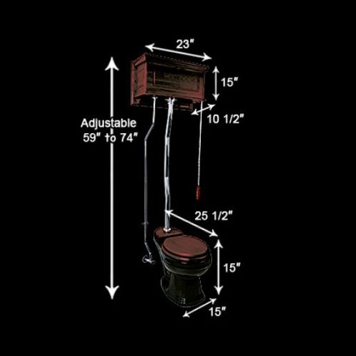 Cherry Wood Overhead Tank Toilet with Round Black China Bowl image-6