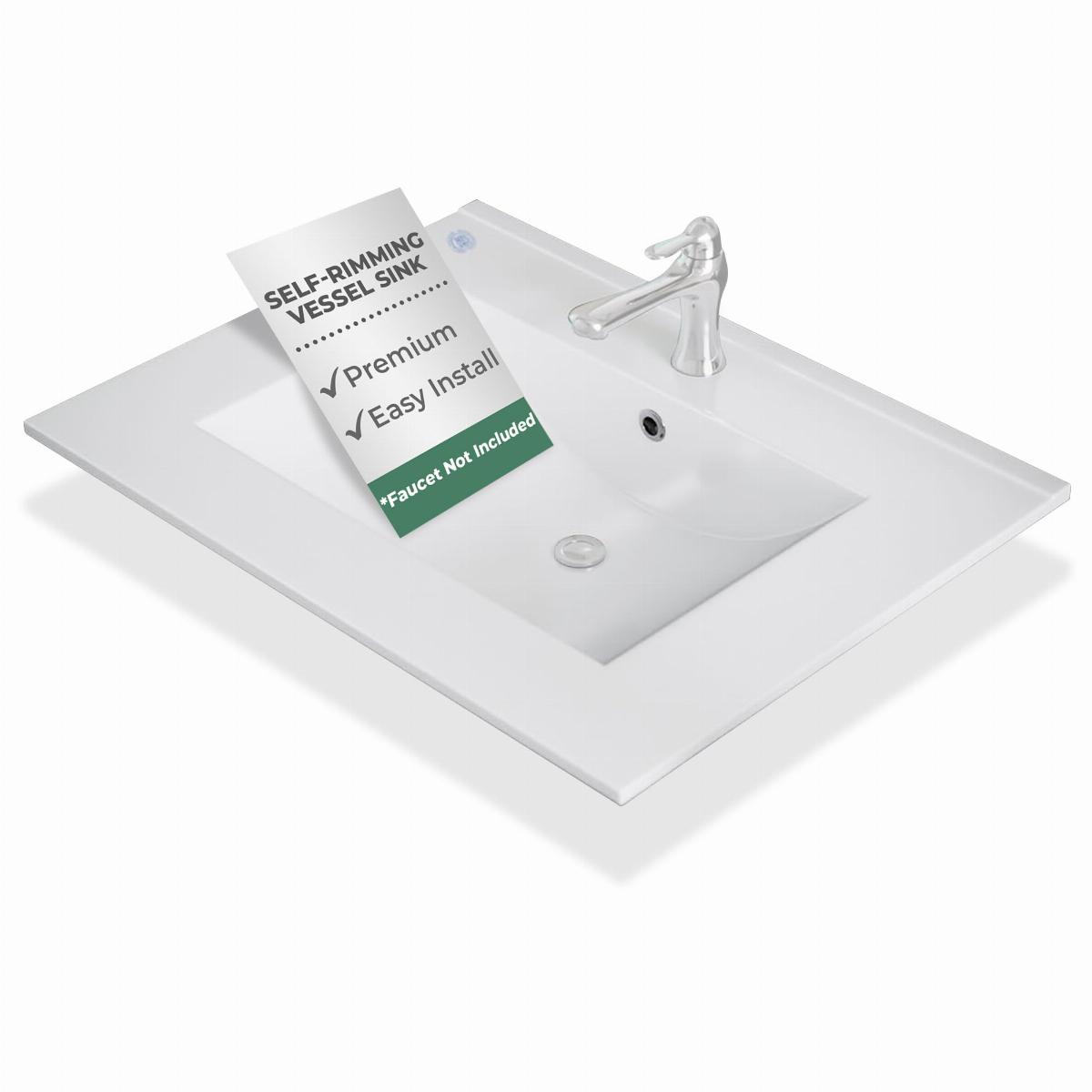 Luke 24" Square Drop-In Bathroom Sink White Self Rimming with Overflow image-3