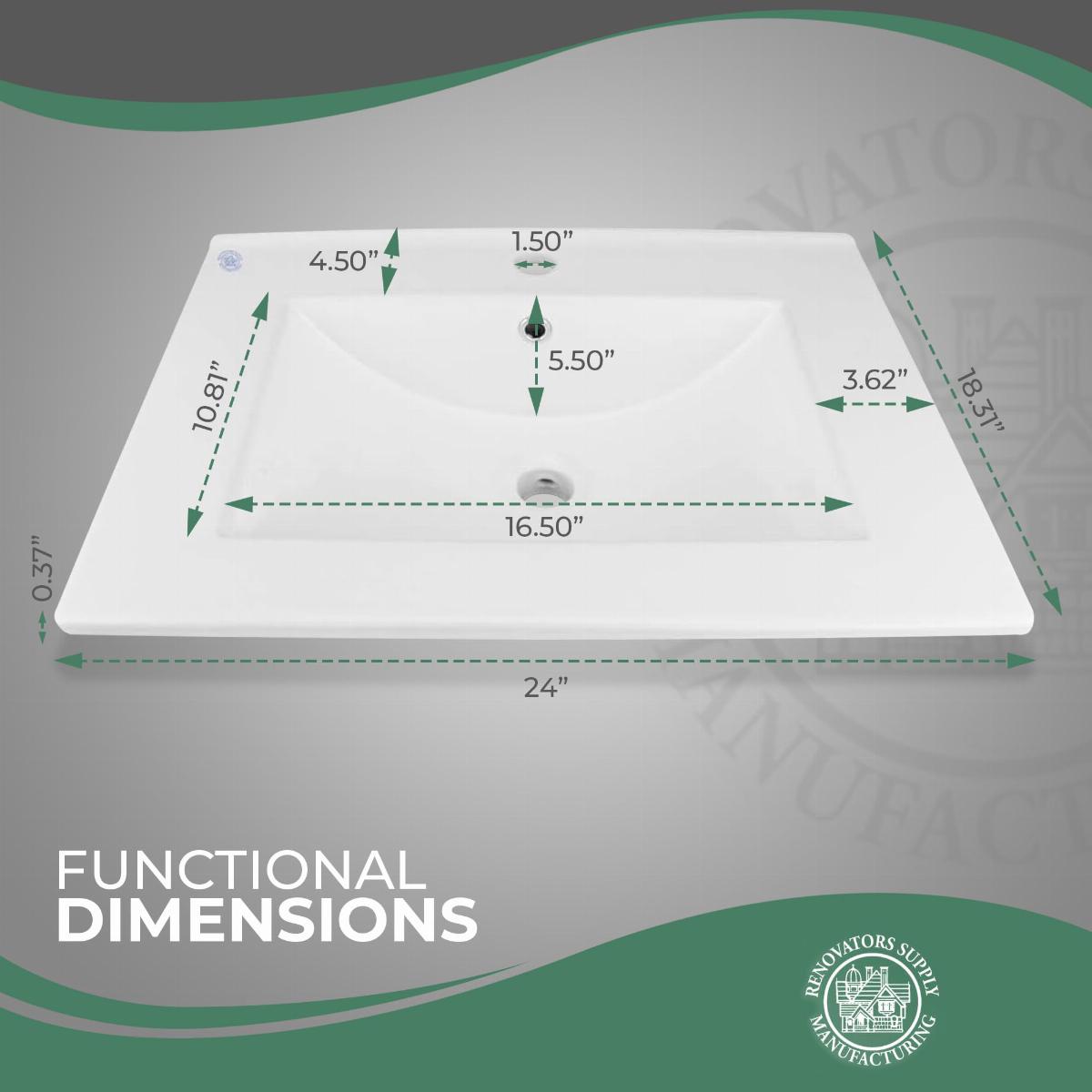 Luke 24" Square Drop-In Bathroom Sink White Self Rimming with Overflow image-5