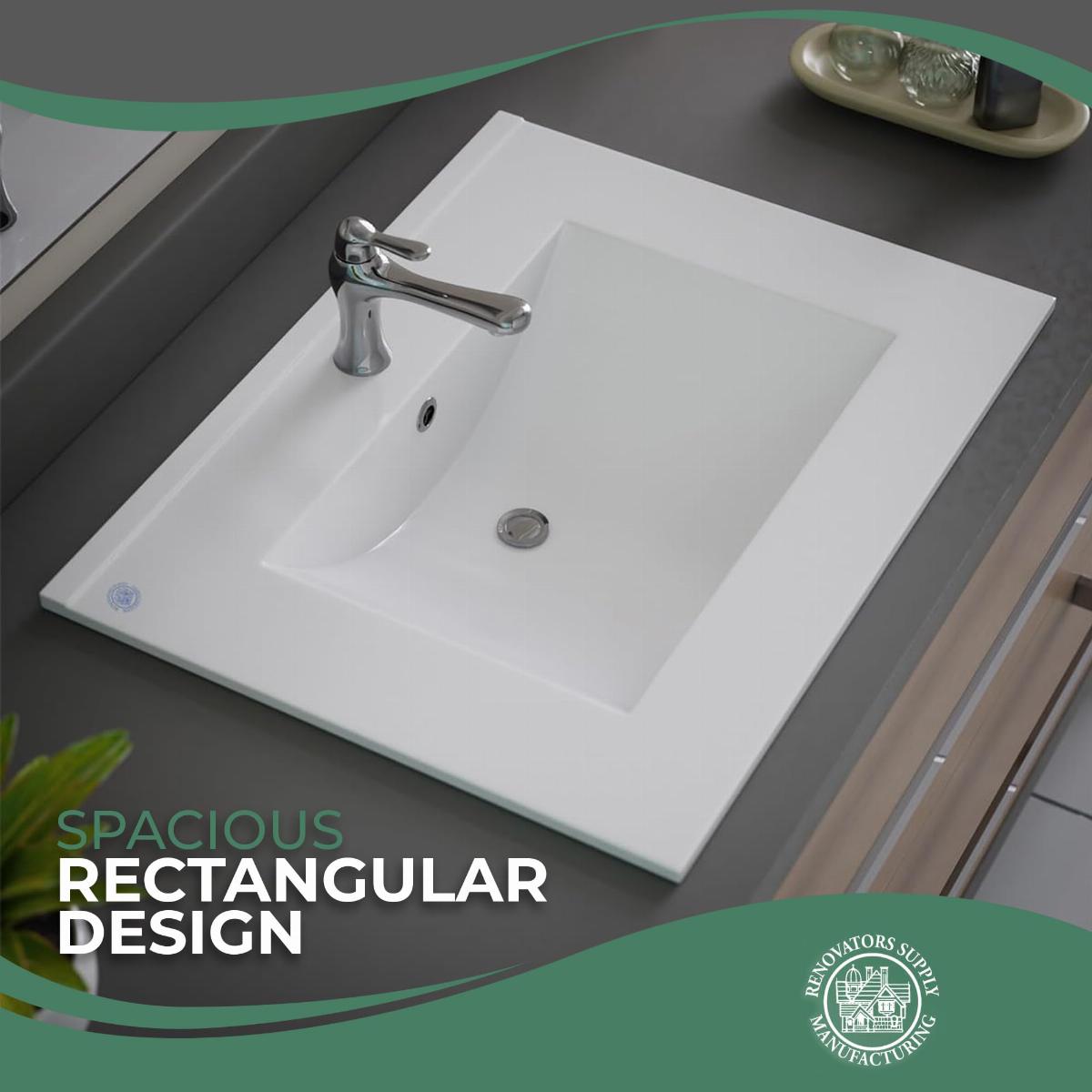 Luke 24" Square Drop-In Bathroom Sink White Self Rimming with Overflow image-6