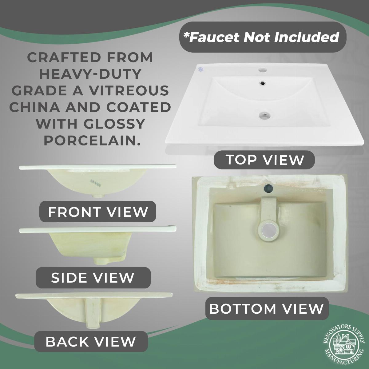 Luke 24" Square Drop-In Bathroom Sink White Self Rimming with Overflow image-4