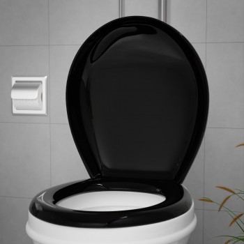 Black Round Toilet Seat Slow-Close No Slam Non Slip Seat Bumpers Easy Clean 