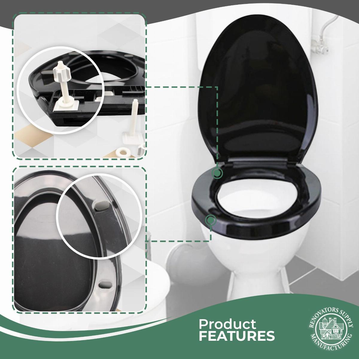Easy Close Plastic Elongated Black Toilet Seat Ergonomic Design image-3