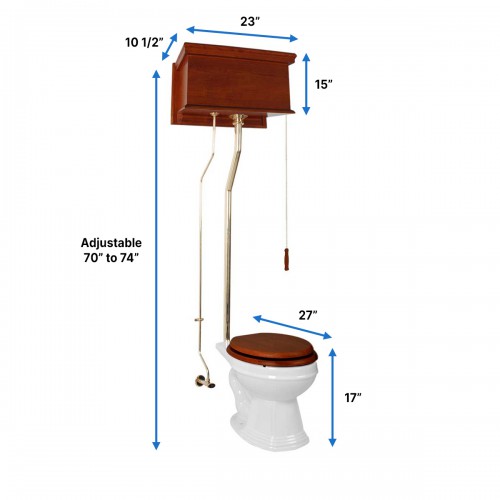 LIGHT MAHOGANY HIGH TANK PULL CHAIN Toilet With White Elongated Toilet Bowl image-12