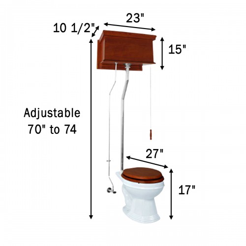 Antique Light Mahogany Finish High Tank Pull Chain Toilet Wooden Flat Tank Elongated image-12
