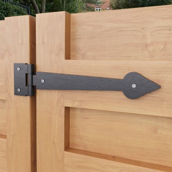 Black Wrought Iron Strap Door Hinge Pair 7.38" L Colonial Spear Tip Rust Resistant 