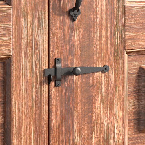 Wrought Iron Gate Latch Bar Catch 6 In. Length with Hardware Included Authentic Colonial Design with Knob Lever Right or Left Mount Easy Install image-2
