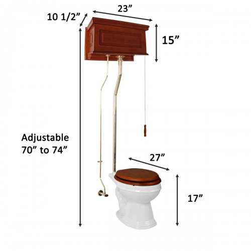 Light Mahogany Finished Raised Panel High Tank Pull Chain Water Closet With White China Elongated Toilet Bowl And Brass L-Pipe image-12