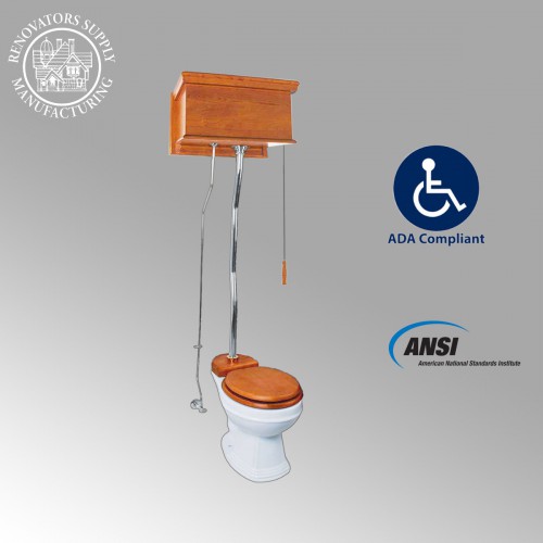 High Tank Pull Chain Toilet Light Mahogany Flat Tank Elongated Bowl Toilet image-4
