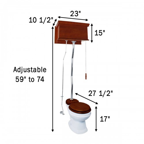 High Tank Pull Chain Toilet Light Mahogany Flat Tank Elongated Bowl Toilet image-11