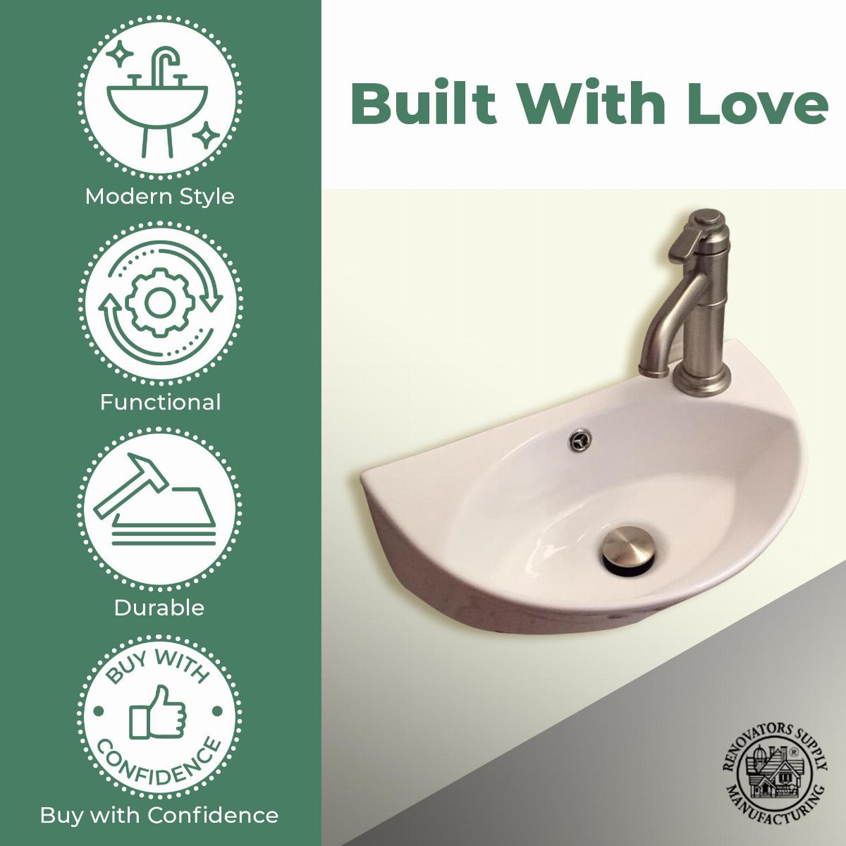Juniper 17 1/8" Wall Mounted Bathroom Sink in White with Overflow image-7