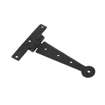 Black Iron T Strap Hinge 6 Inches Long Modern Decorative Outdoor Bean Tee Hinge Rust Resistant Powder Coated Wooden Cabinet Door or Gate Hinges with Screws 
