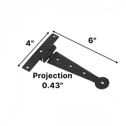 Black Iron T Strap Hinge 6 Inches Long Modern Decorative Outdoor Bean Tee Hinge Rust Resistant Powder Coated Wooden Cabinet Door or Gate Hinges with Screws image-9