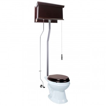 Dark Oak High Tank Pull Chain Toilet with Elongated Bowl and Satin L-Pipe 