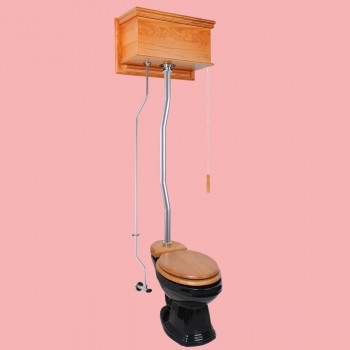 High Tank Toilets Light Oak Flat Tank Elongated High Tank Toilet image-2