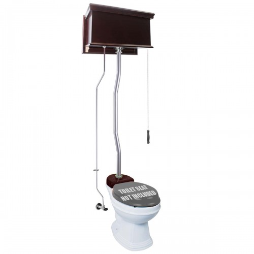 Dark Oak Flat High Tank Toilet with White Round Bowl and Satin Z-Pipe image-7