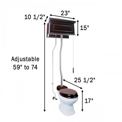 Dark Oak Raised High Tank Toilets With White Round Bowl and Satin Finish Z Pipe image-8