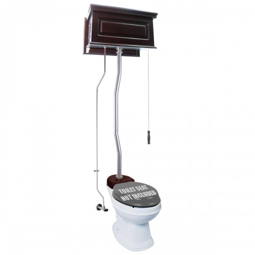 Dark Oak High Tank Pull Chain Toilets with Elongated & White Bowl & Satin Z Pipe image-7
