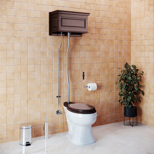 Dark Oak High Tank Pull Chain Toilets with Elongated & White Bowl & Satin Z Pipe image-2