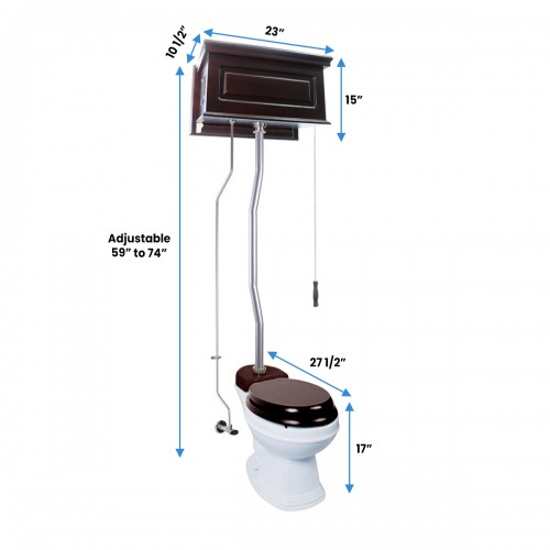 Dark Oak High Tank Pull Chain Toilets with Elongated & White Bowl & Satin Z Pipe image-8