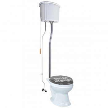 White Ceramic Tank High Tank Toilets With Round Bowl and Satin Finish L Pipe image-9