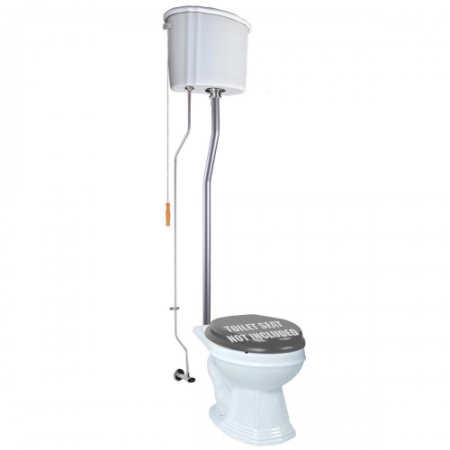 White Ceramic Tank High Tank Toilets With Round Bowl and Satin Finish L Pipe image-10