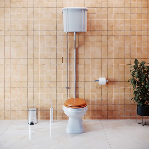 White Ceramic Tank High Tank Toilets With Round Bowl and Satin Finish L Pipe image-2