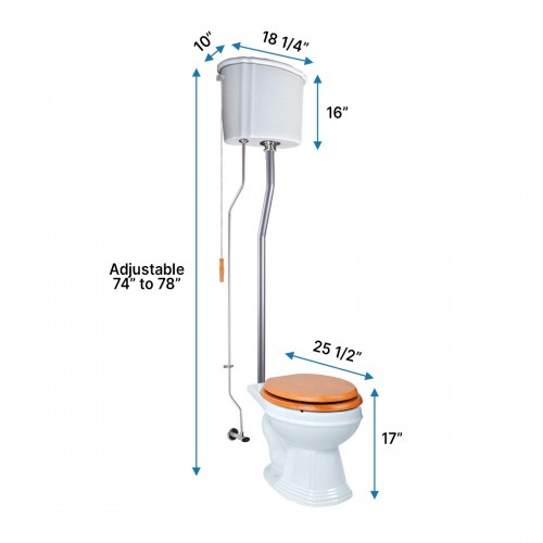 White Ceramic Tank High Tank Toilets With Round Bowl and Satin Finish L Pipe image-11