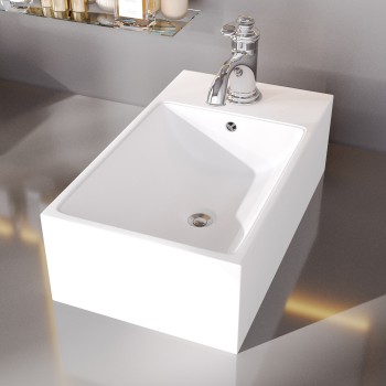 Caske 18 1/2"" Narrow Countertop Vessel Bathroom Sink White with Overflow 