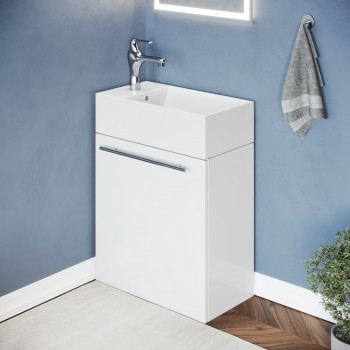 Dandi 17 3/4" Small Wall Mounted Cabinet Vanity Bathroom Sink White with Towel Bar Faucet Drain and Overflow 