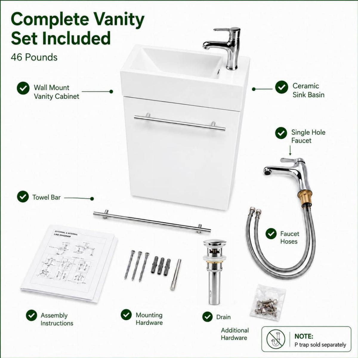 Mahayla 17 3/4" Small Cabinet Vanity Bathroom Sink White with Faucet Drain and Overflow image-3