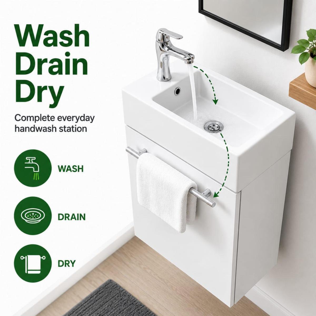 Mahayla 17 3/4" Small Cabinet Vanity Bathroom Sink White with Faucet Drain and Overflow image-6