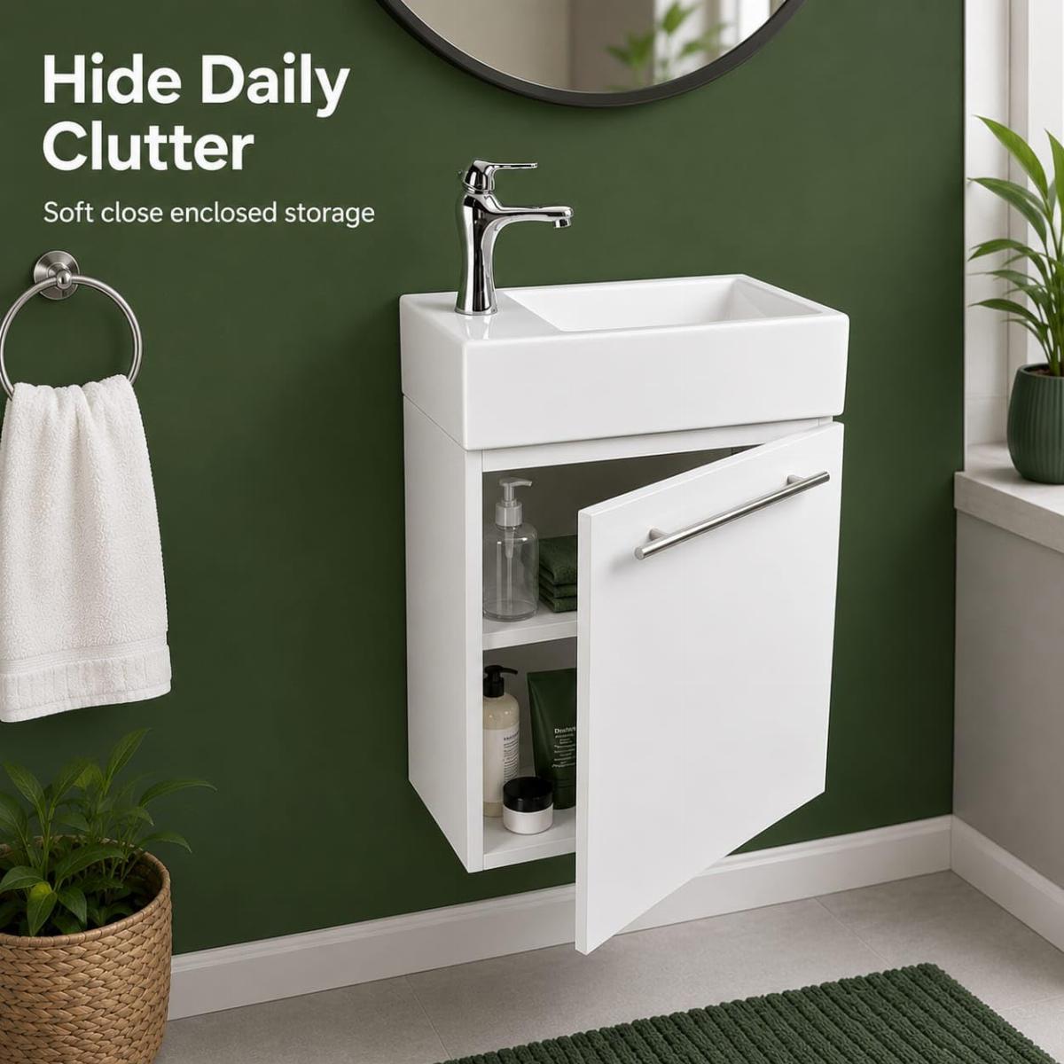 Mahayla 17 3/4" Small Cabinet Vanity Bathroom Sink White with Faucet Drain and Overflow image-5