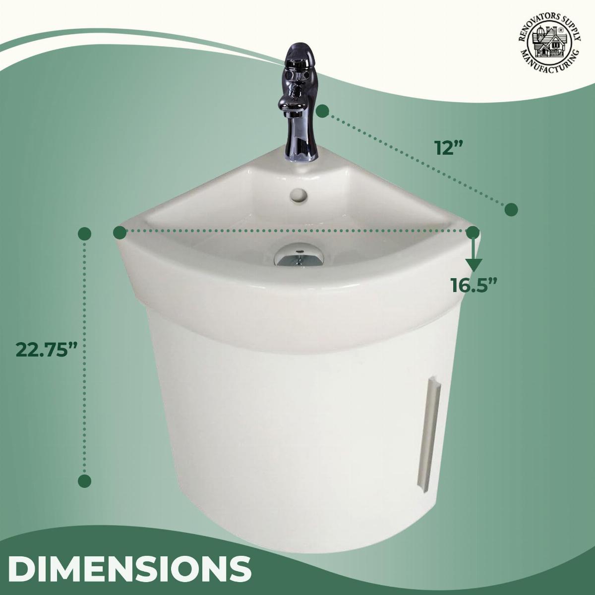 Myrtle 16 1/2" Small Corner Cabinet Vanity Bathroom Sink White with Faucet Drain and Overflow image-4
