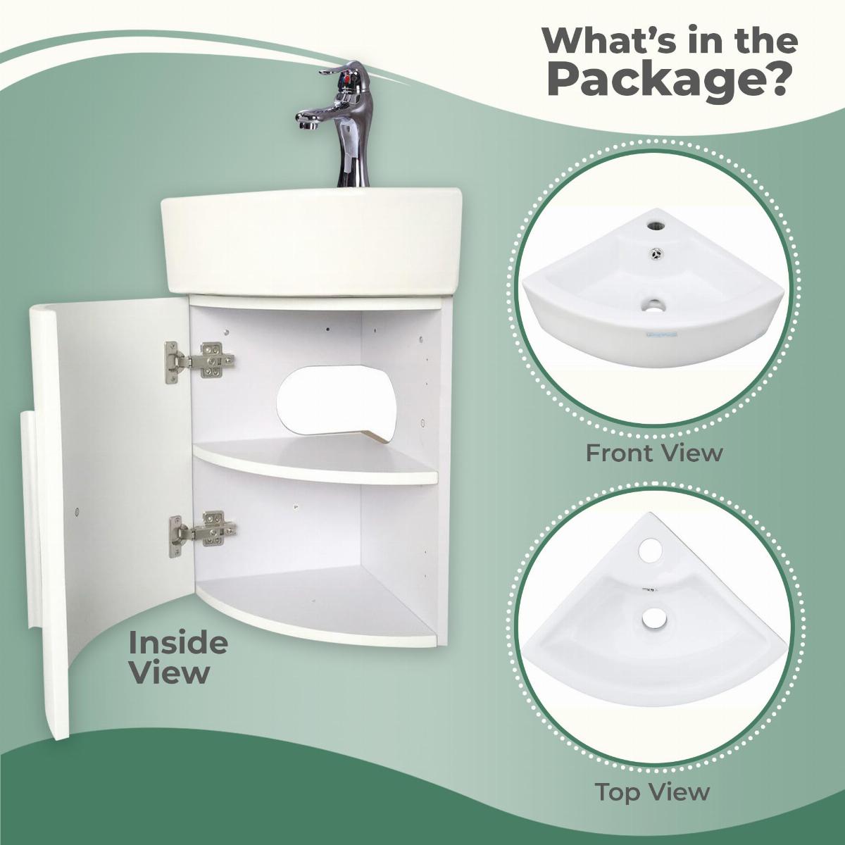 White Corner Wall Mount Cabinet Single Door Bathroom Sink, image size:1200x1200