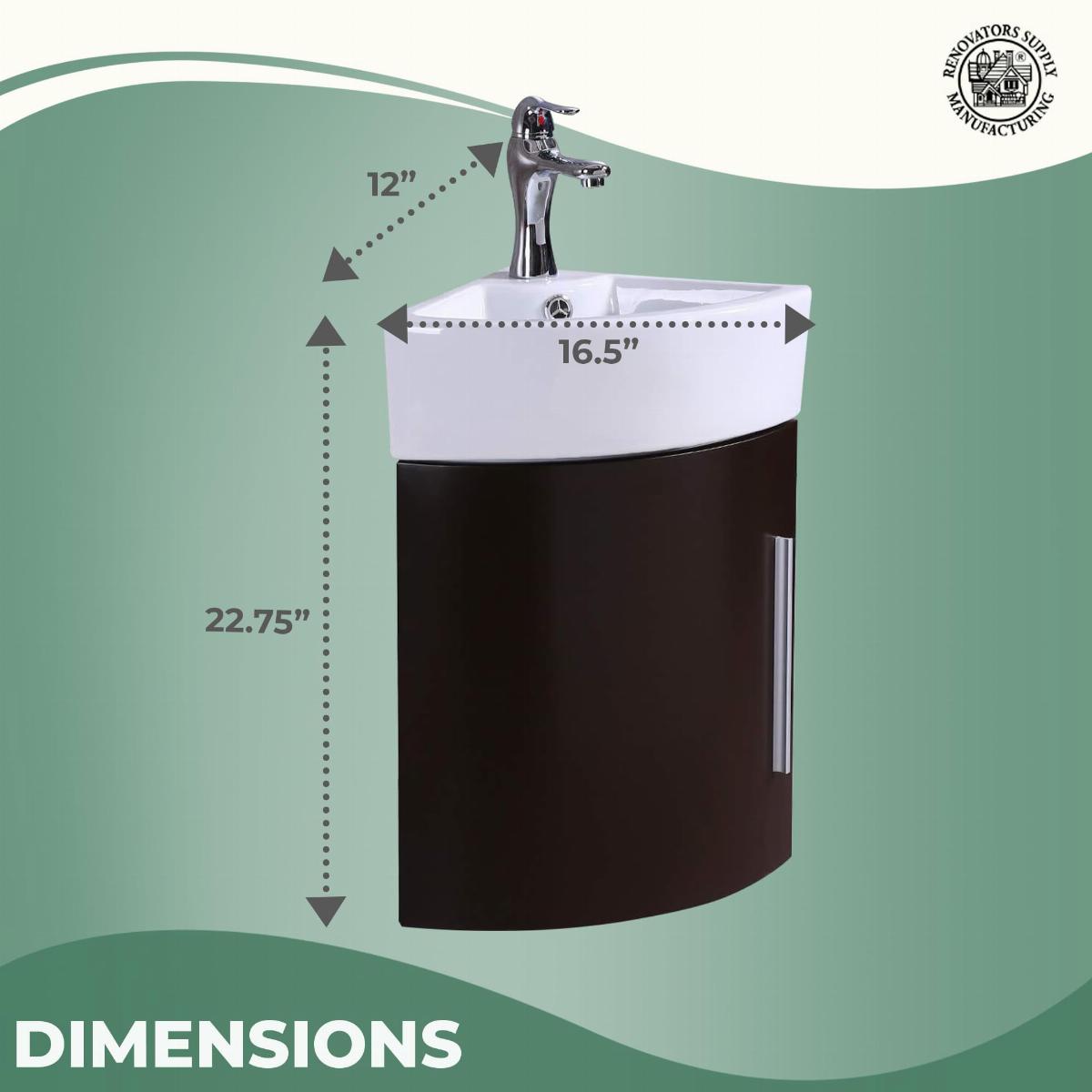 Myrtle 16 1/2" W Corner Bathroom Vanity Cabinet Sink Dark Oak Finish with Faucet, Drain and Overflow image-4