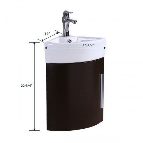 Myrtle 16 1/2" W Corner Bathroom Vanity Cabinet Sink Dark Oak Finish with Faucet, Drain and Overflow image-21