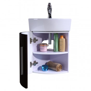 Myrtle 16 1/2" Small Corner Cabinet Vanity Bathroom Sink Black with Faucet Drain and Overflow image-9