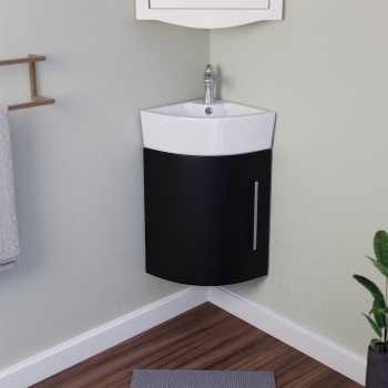 Myrtle 16 1/2" Small Corner Cabinet Vanity Bathroom Sink Black with Faucet Drain and Overflow image-2