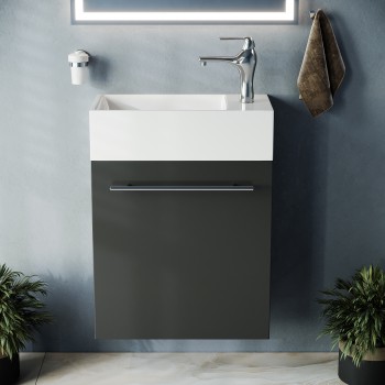 Dandi 17 3/4" Small Wall Mounted Cabinet Vanity Bathroom Sink Cabinet Black with Towel Bar Faucet Drain and Overflow 