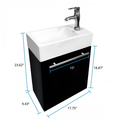 Dandi 17 3/4" Small Wall Mounted Cabinet Vanity Bathroom Sink Cabinet Black with Towel Bar Faucet Drain and Overflow image-12