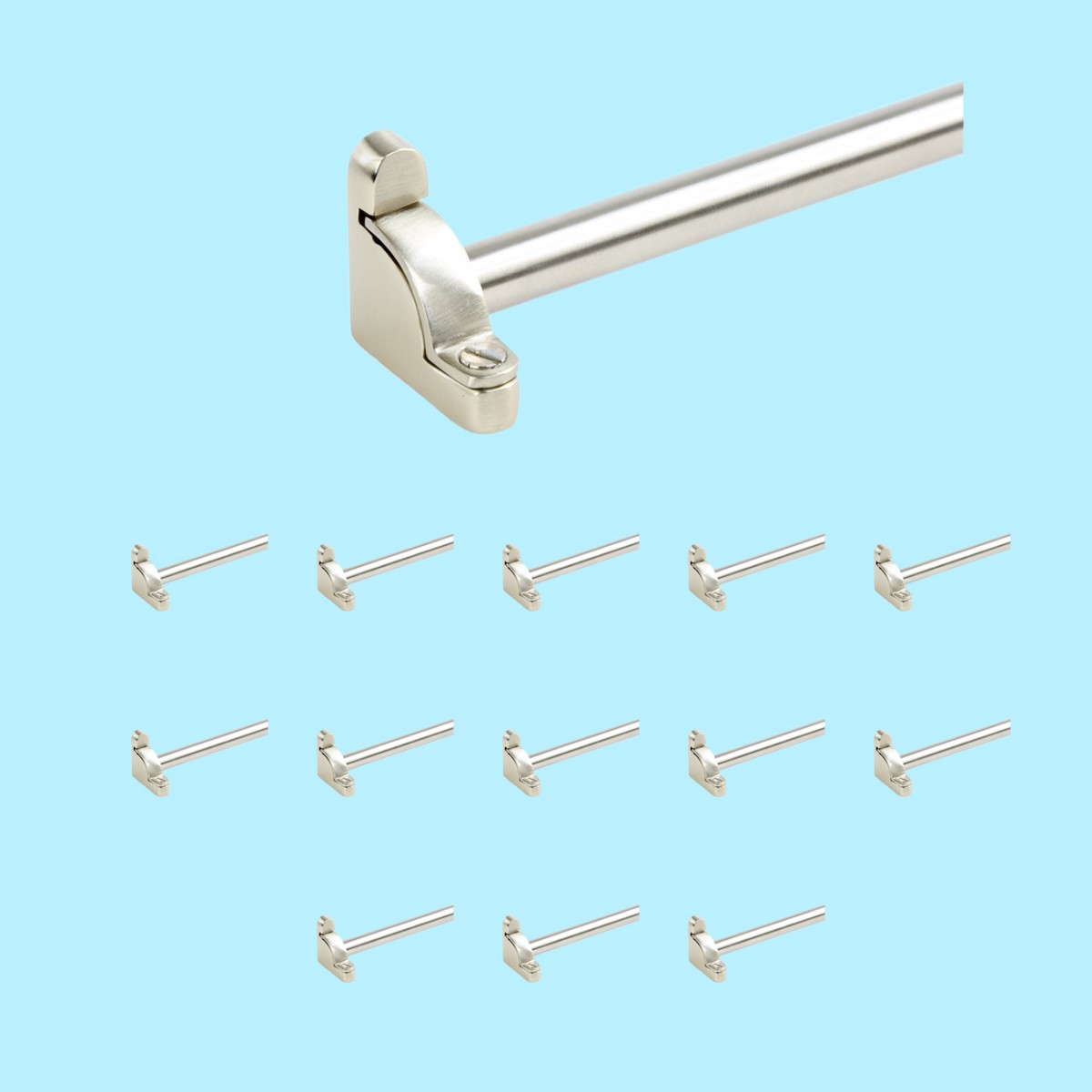 Satin Nickel Carpet Rods for Stair Runner with Brackets Set of 13, 39 5/8 Length