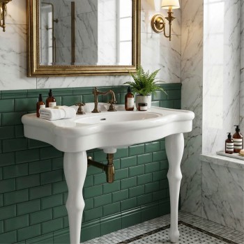 Jasmine 32 1/2" Console Bathroom Sink with 2 Spindle Legs White with Overflow and Pre-Drilled Widespread Faucet Holes 