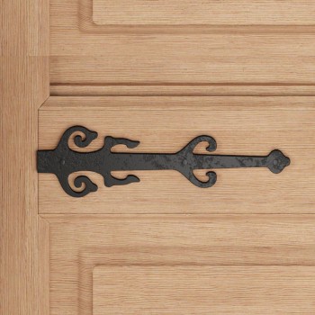 Black Wrought Iron Garage Door Decorative Hardware Poseidon Trident Design 12 in Rust Resistant Dummy Strap Hinge with Mounting Hardware 
