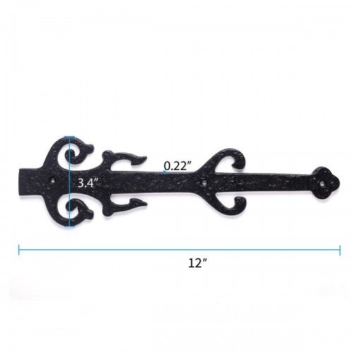 Black Wrought Iron Garage Door Decorative Hardware Poseidon Trident Design 12 in Rust Resistant Dummy Strap Hinge with Mounting Hardware image-9