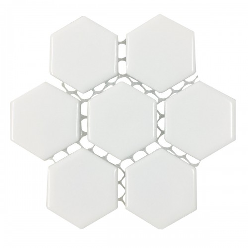 Porcelain Mosaic Hexagon Glossy White Floor and Wall Tile 19.3 SQ FT image-4