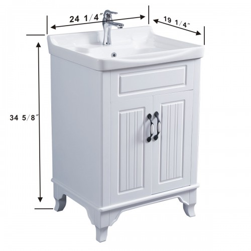 Adeline 24 1/4" Large Freestanding Cabinet Vanity Bathroom Sink White with Faucet Drain and Overflow image-10