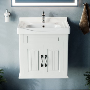 Adeline 24 1/4" Large Wall Mounted Cabinet Vanity Bathroom Sink White with Faucet Drain and Overflow 