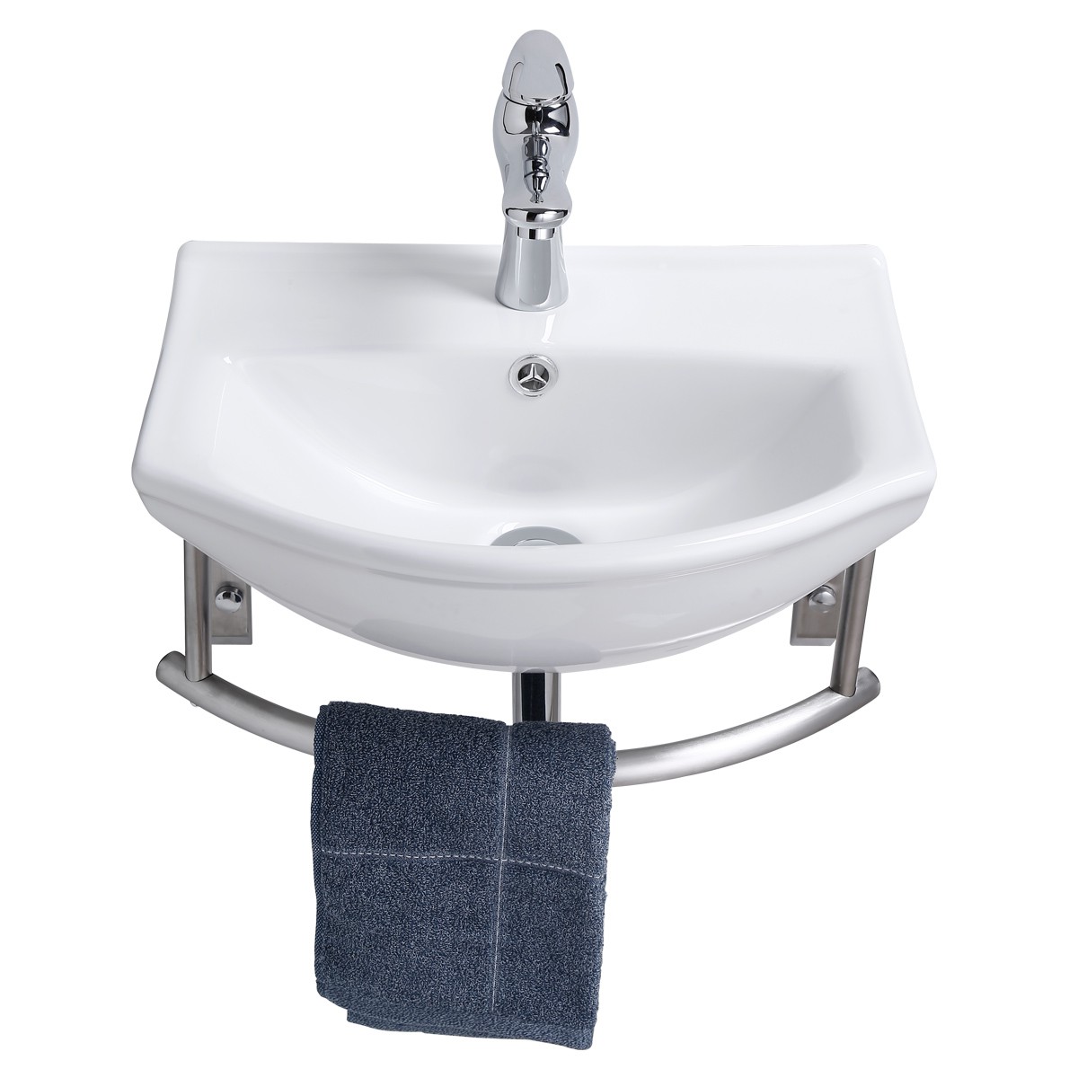 Small Wall Mount Bathroom Sink With Stainless Steel Towel Bar