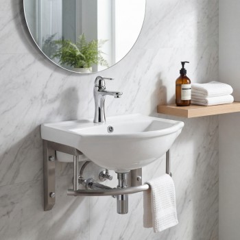 Ridge 17 3/4" Wall Mounted Bathroom Sink in White with Faucet Drain Towel Bar and Overflow 